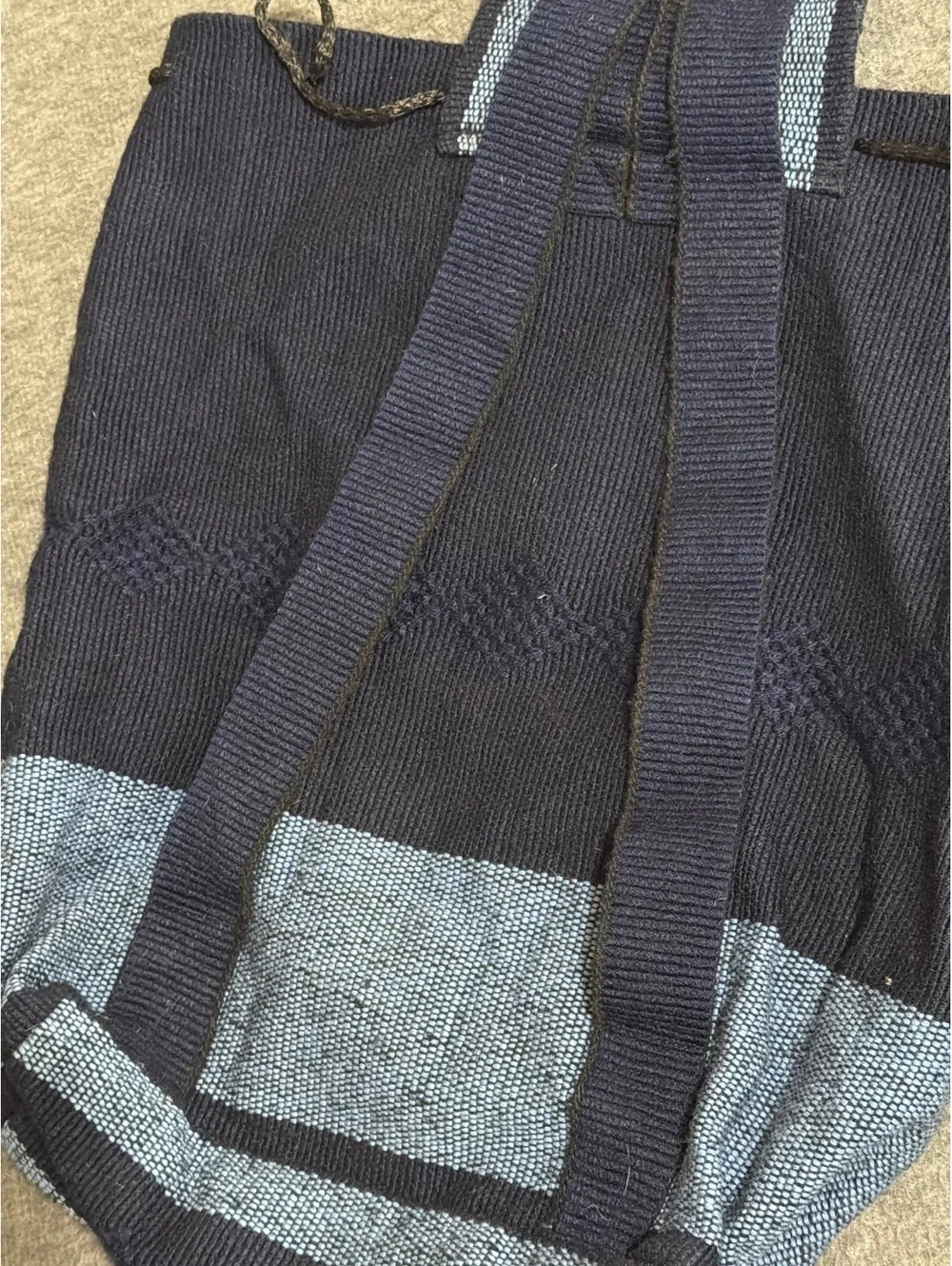 Pinzon Pueblo Handwoven Navy Blue and Light Blue Knit Backpack